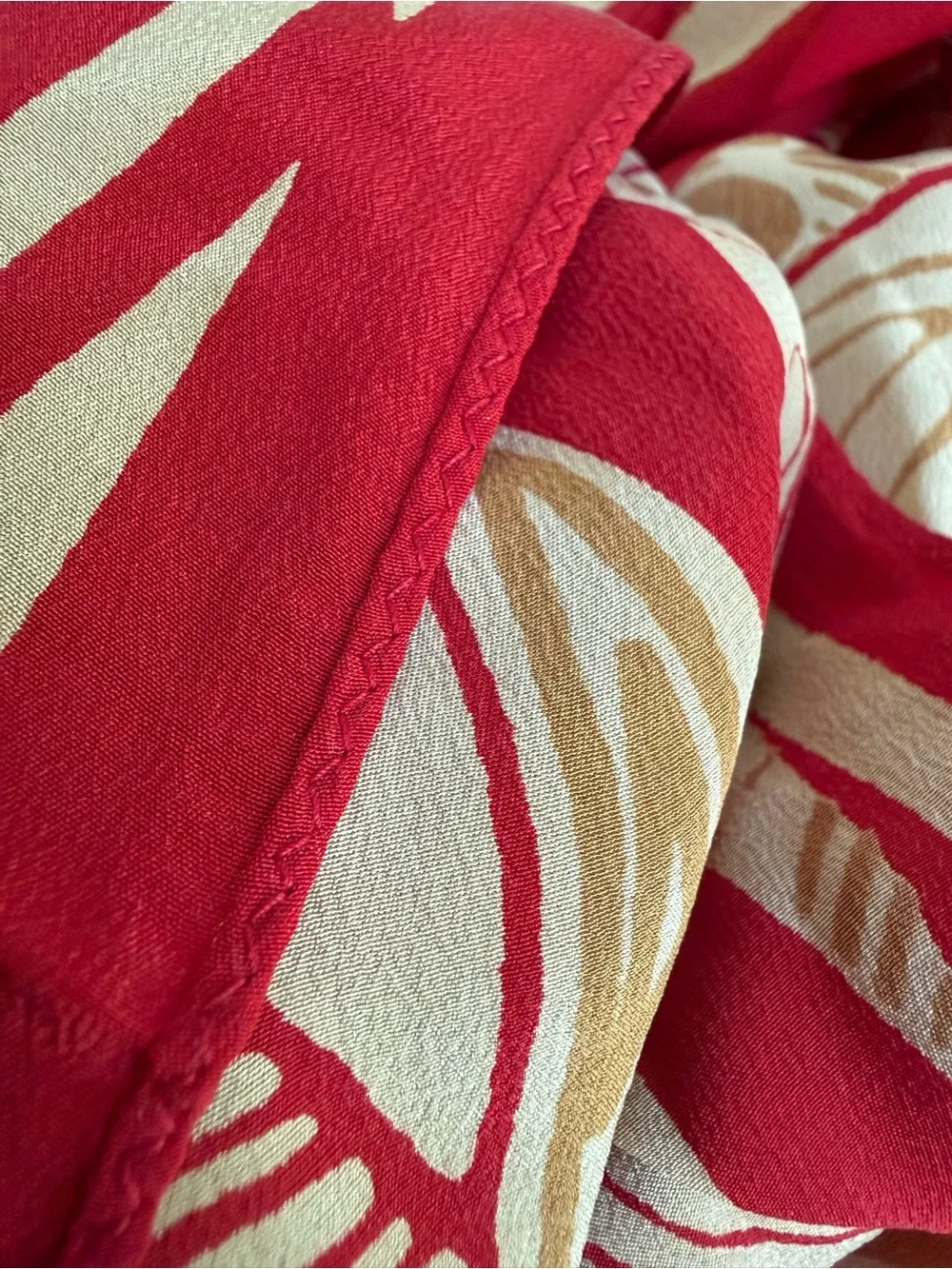 Satya Paul 100% Pure Silk Printed Scarf - Red & Beige Abstract Motif Luxury Wrap